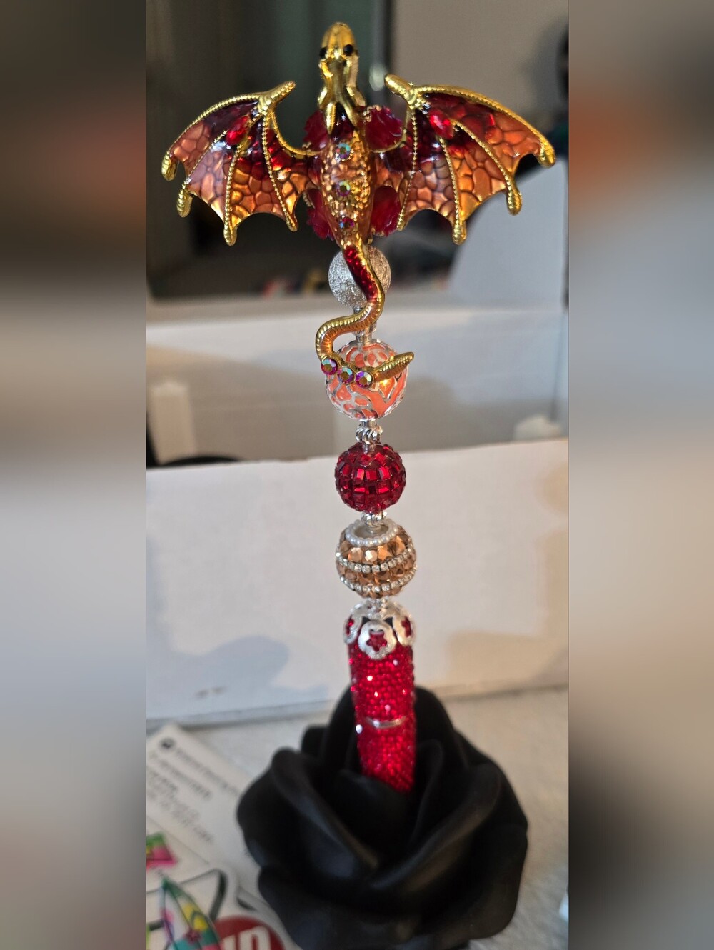 Red and Gold Beaded Pen - Dragon